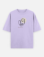 Lavender Trend Fever Élan Face oversized T-shirt with black line-art graphic and subtle champagne accent