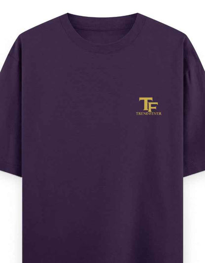 Purple oversized t-shirt with yellow TF Trend Fever logo on left chest