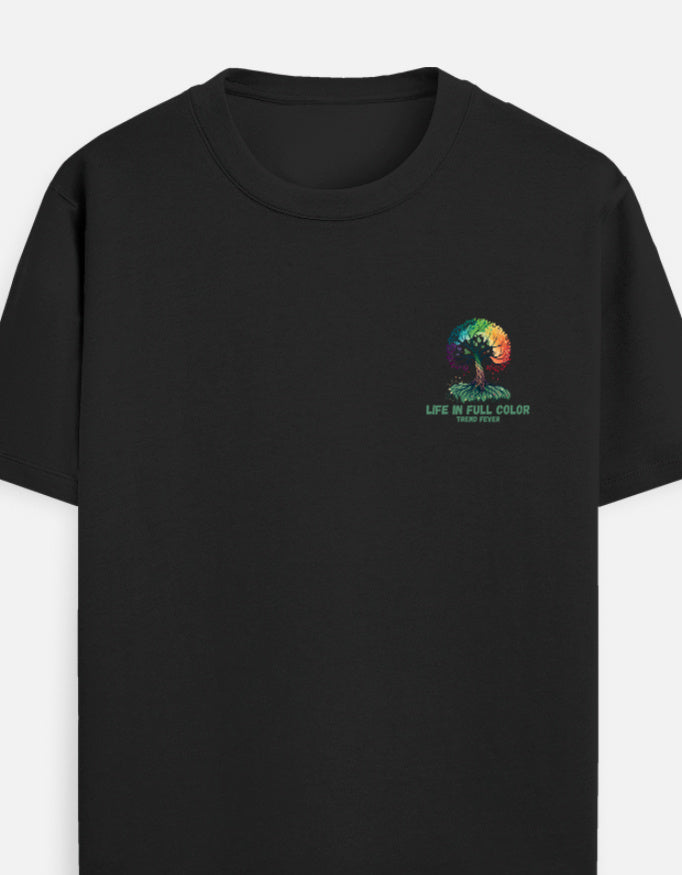 TREND FEVER Black t-shirt with a small logo on the chest against a white background