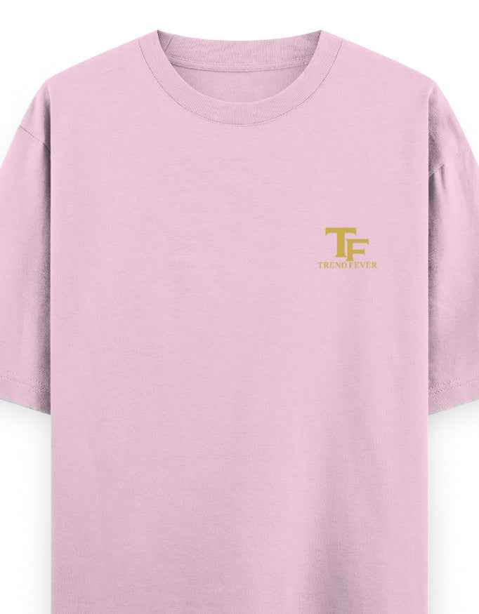 Light pink oversized streetwear t-shirt with yellow TF logo on left chest