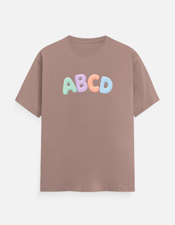 Lightweight Trend Fever ABC graphic tee for kids with playful colorful lettering on a pastel blue t-shirt.