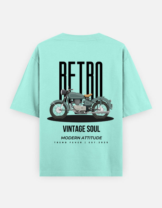Mint Green Retro Vintage Motorcycle Oversized T-Shirt by Trend Fever featuring premium cotton vintage graphic design.