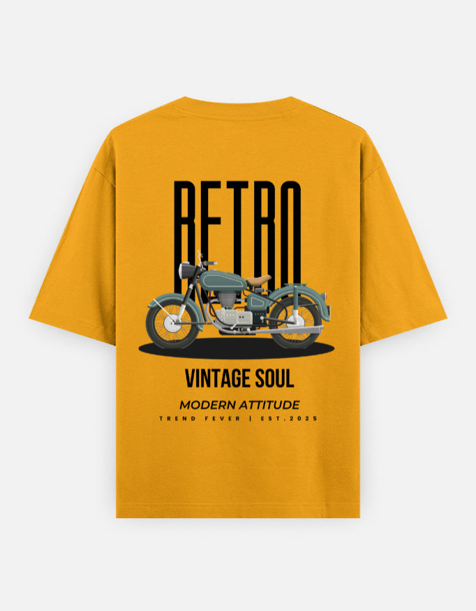 Mustard Yellow Retro Vintage Motorcycle Graphic Oversized T-Shirt by Trend Fever featuring premium 240 GSM cotton and oversized streetwear fit.