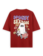 Spooky Season Floral Ghost - Premium Oversized Cotton Streetwear T-Shirt