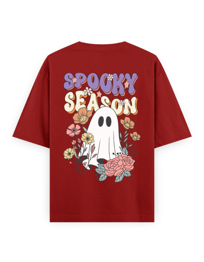 Spooky Season Floral Ghost - Premium Oversized Cotton Streetwear T-Shirt