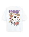 Spooky Season Floral Ghost - Premium Oversized Cotton Streetwear T-Shirt