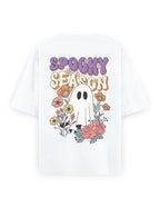 Spooky Season Floral Ghost - Premium Oversized Cotton Streetwear T-Shirt