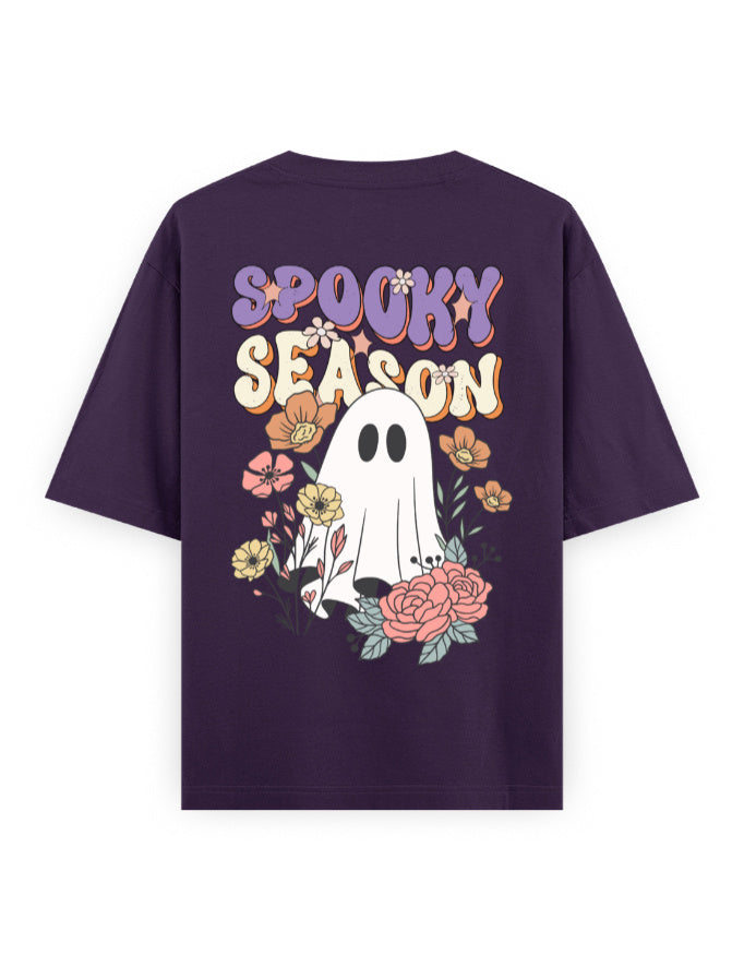 Spooky Season Floral Ghost - Premium Oversized Cotton Streetwear T-Shirt