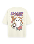 Spooky Season Floral Ghost - Premium Oversized Cotton Streetwear T-Shirt