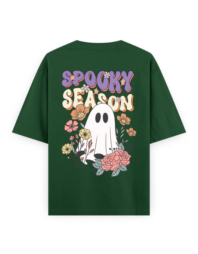 Spooky Season Floral Ghost - Premium Oversized Cotton Streetwear T-Shirt