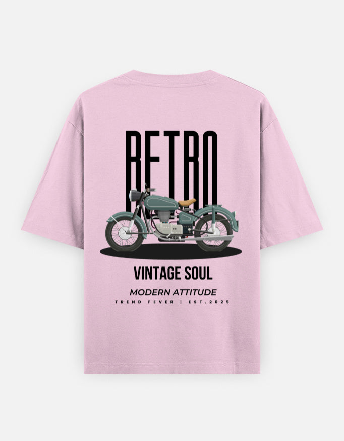 Pink Retro Vintage Motorcycle Graphic Oversized T-Shirt by Trend Fever made from premium 240 GSM cotton for men and women.