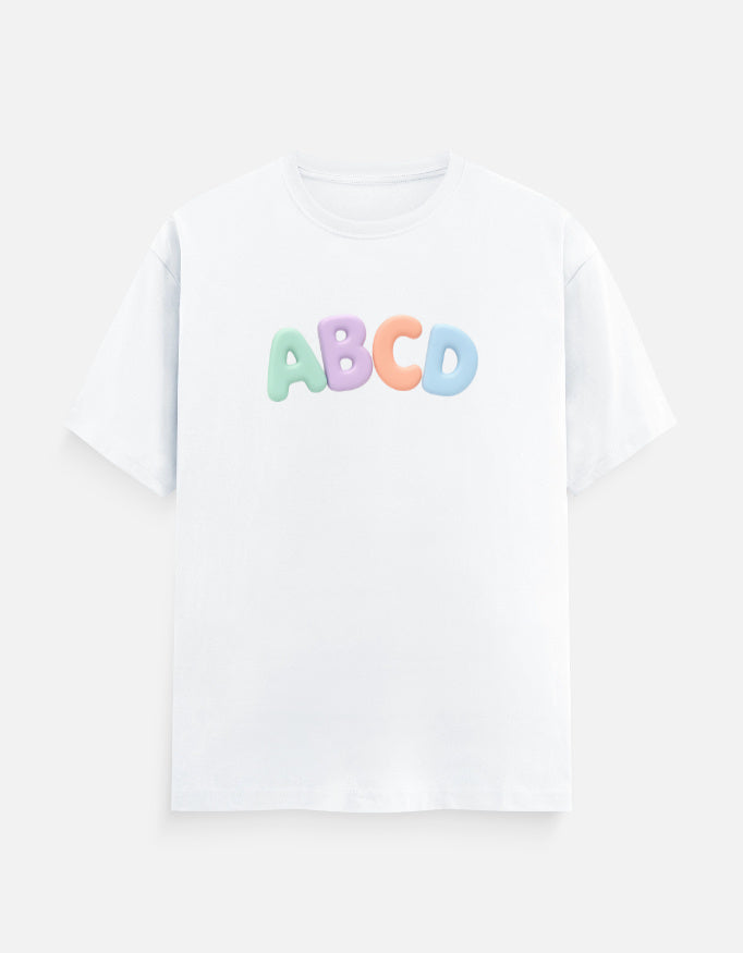 Soft cotton kids t-shirt with ABC alphabet print by Trend Fever for everyday casual wear.