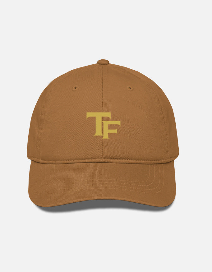 Brown cap with a Trend Fever logo on a white background