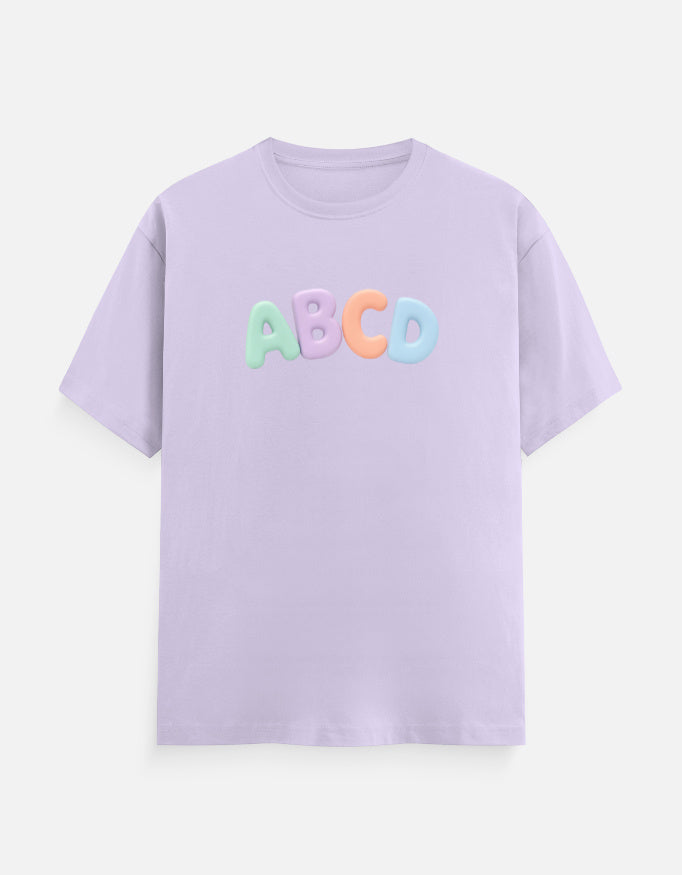 Trend Fever ABC Kids Cotton T-Shirt in pastel blue with colorful alphabet graphic print made from soft premium cotton