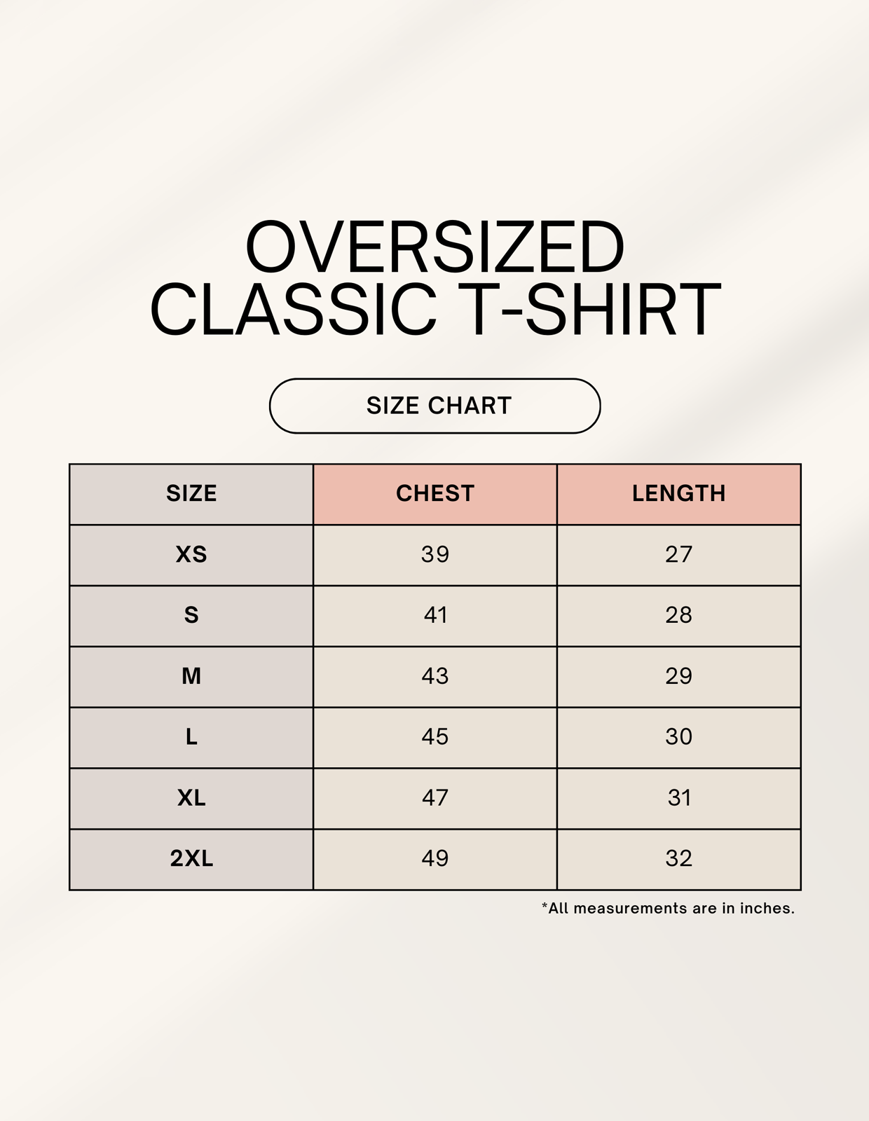 Trend Fever DUR REH oversized T-shirt size chart and measurements