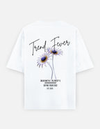 Trend Fever White Floral Oversized T-Shirt – Premium 240 GSM Cotton Streetwear with Luxury Floral Back Print and Define Your Edge Graphic