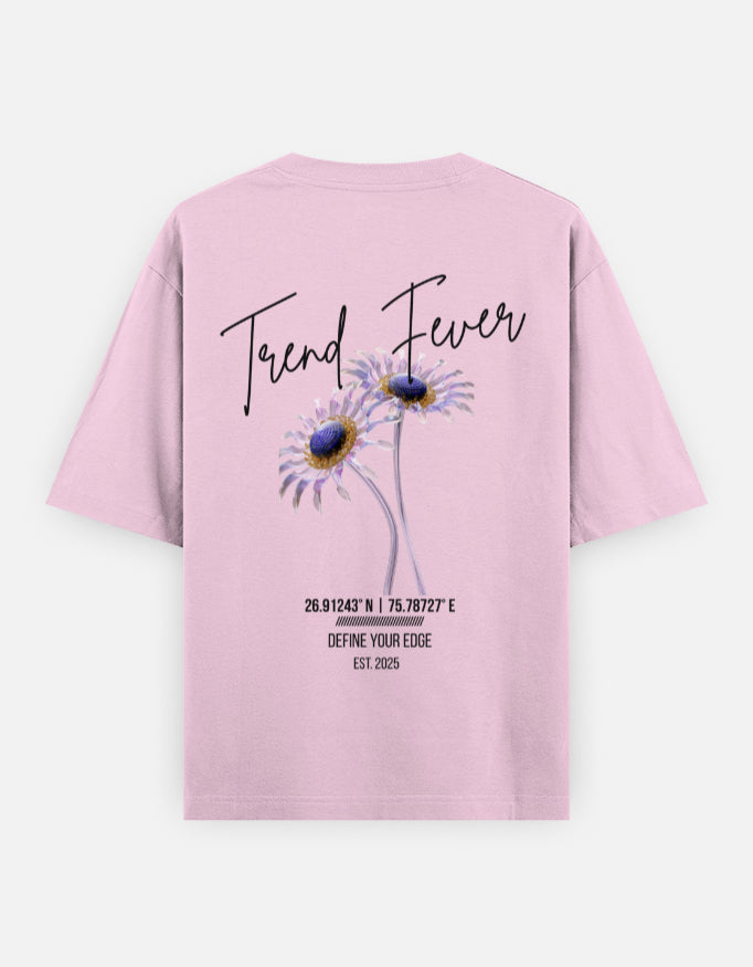 Trend Fever Baby Pink Floral Oversized T-Shirt – Premium 240 GSM Cotton Streetwear for Men & Women with Elegant Floral Back Graphic