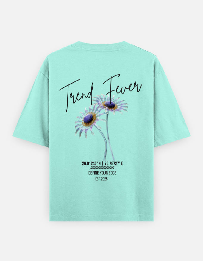 Trend Fever Mint Green Floral Oversized T-Shirt – Premium Heavyweight Cotton Streetwear with Signature Floral Graphic Back Print