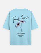 Trend Fever Sky Blue Floral Oversized T-Shirt – Premium 240 GSM Cotton Unisex Streetwear with Luxury Floral Artwork Back Print