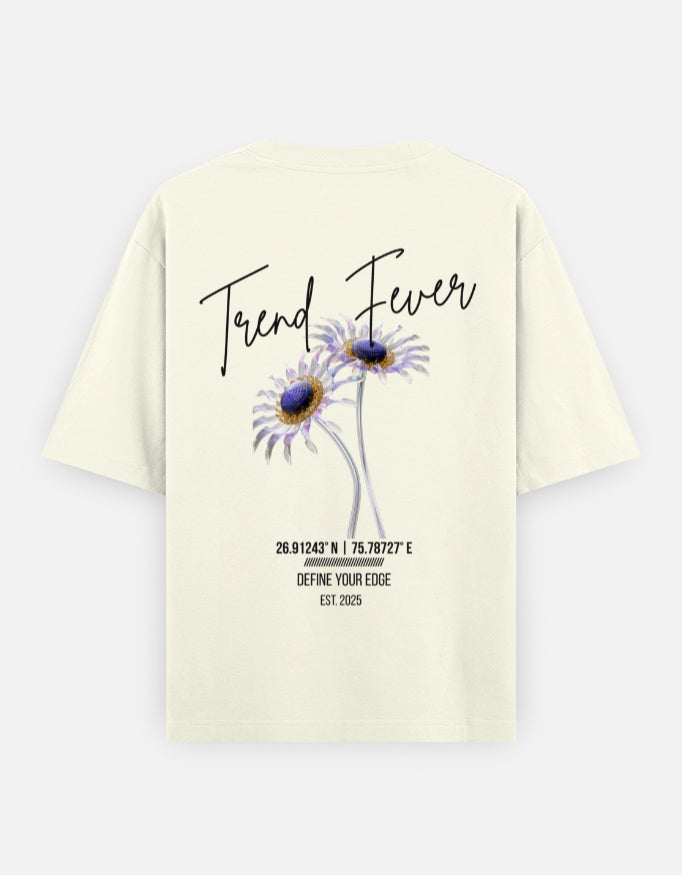 Trend Fever Cream Floral Oversized T-Shirt – Premium Heavyweight Cotton Unisex Streetwear with Minimal Luxury Floral Back Design