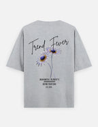 Trend Fever Grey Melange Floral Oversized T-Shirt – Premium 240 GSM Cotton Unisex Streetwear with Artistic Daisy Graphic Back Print