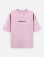 Trend Fever Baby Pink Oversized T-Shirt Front View – Premium Heavyweight Cotton Unisex Streetwear with Minimal Define Your Edge Chest Print