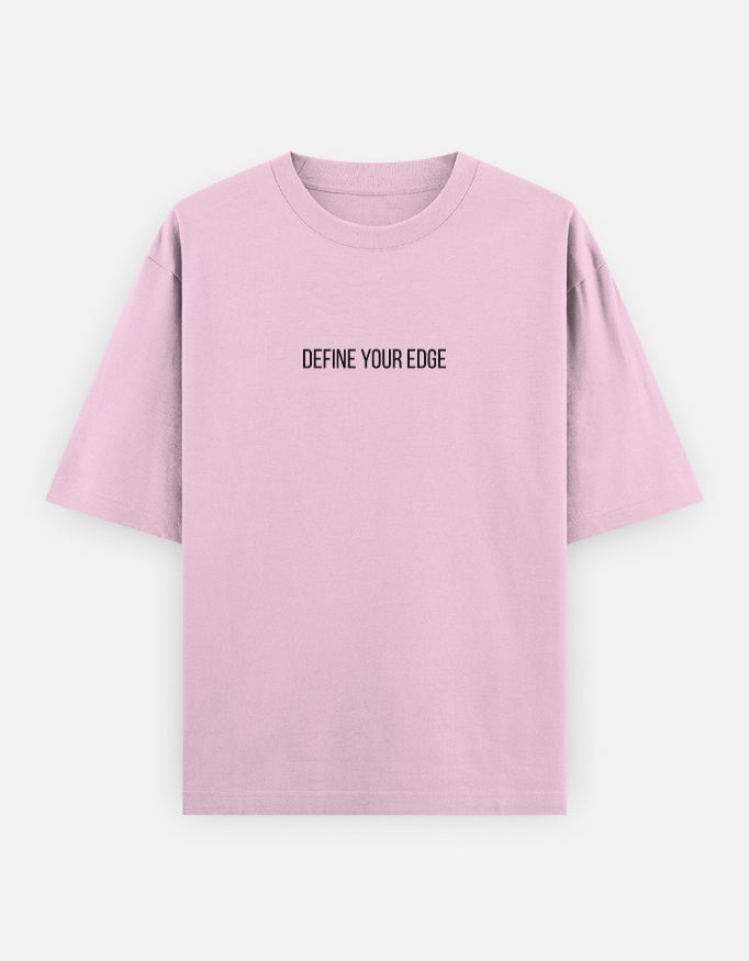 Trend Fever Baby Pink Oversized T-Shirt Front View – Premium Heavyweight Cotton Unisex Streetwear with Minimal Define Your Edge Chest Print