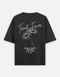 Trend Fever Black Floral Oversized T-Shirt for Men & Women – Premium 240 GSM Cotton Streetwear Tee with Artistic Daisy Back Print, Define Your Edge Graphic