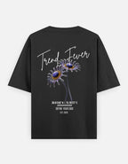 Trend Fever Black Floral Oversized T-Shirt for Men & Women – Premium 240 GSM Cotton Streetwear Tee with Artistic Daisy Back Print, Define Your Edge Graphic