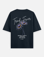 Trend Fever Navy Blue Floral Oversized T-Shirt – Premium 240 GSM Cotton Unisex Streetwear Tee with Luxury Floral Graphic Back Print