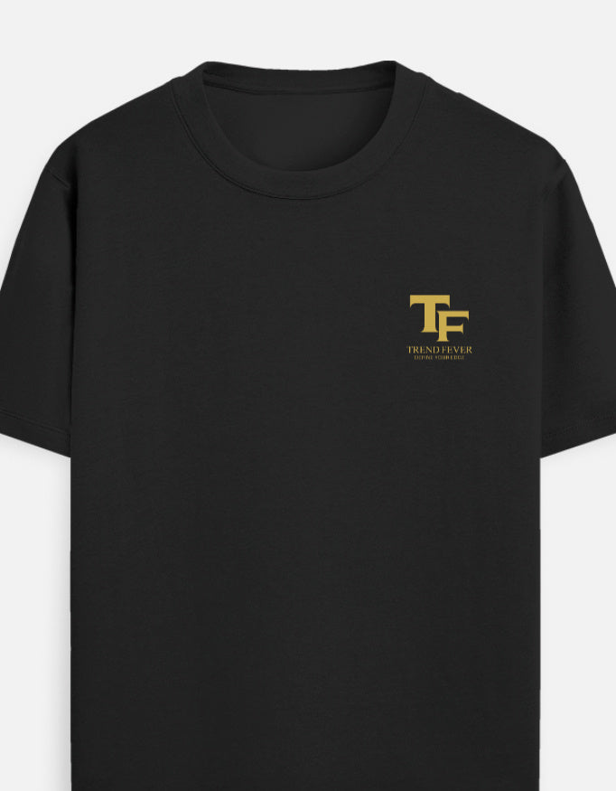 Trend Fever Signature Logo black cotton t-shirt with premium gold logo for men and women.