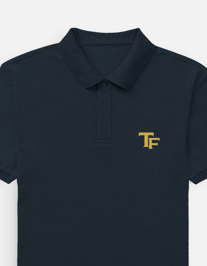 Trend Fever navy blue 220 GSM cotton Airtex polo T-shirt with minimal TF logo