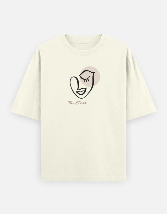 Trend Fever premium 240 GSM oversized cotton T-shirt featuring minimalist feminine face artwork