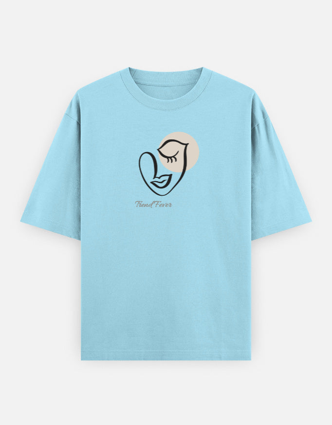 Trend Fever premium 240 GSM oversized cotton T-shirt featuring minimalist feminine face artwork