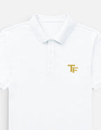 Trend Fever white premium cotton Airtex polo T-shirt with minimal TF logo