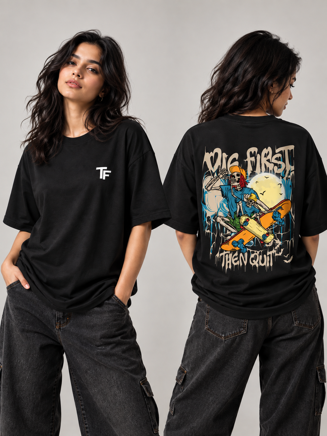 Premium black oversized T-shirt for men by Trend Fever, featuring a relaxed streetwear fit and minimalist design.