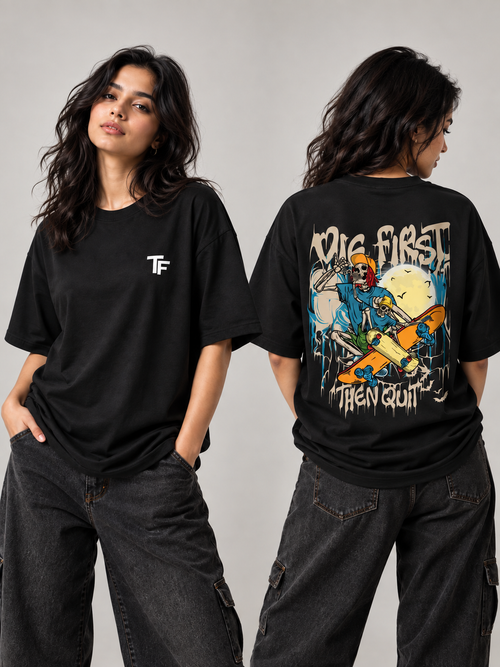 Premium black oversized T-shirt for men by Trend Fever, featuring a relaxed streetwear fit and minimalist design.