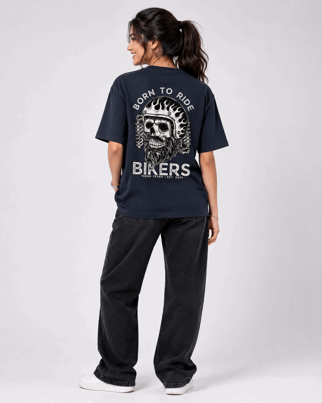 Trend Fever "Born to Ride" Unisex Oversized Biker Graphic T-Shirt | 100% Cotton, 180 GSM Streetwear Tee