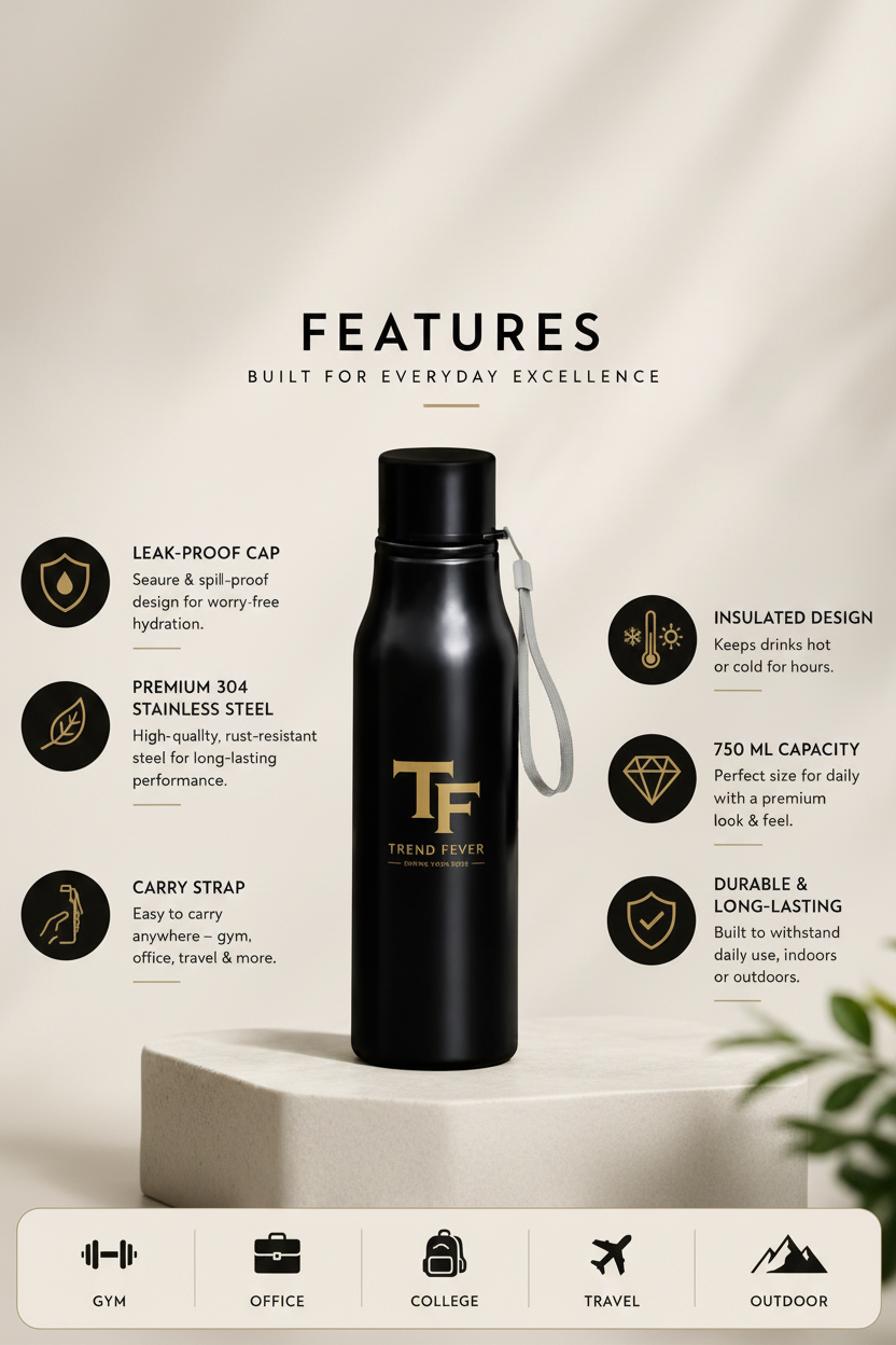 Trend Fever Insulated Stainless Steel Water Bottle