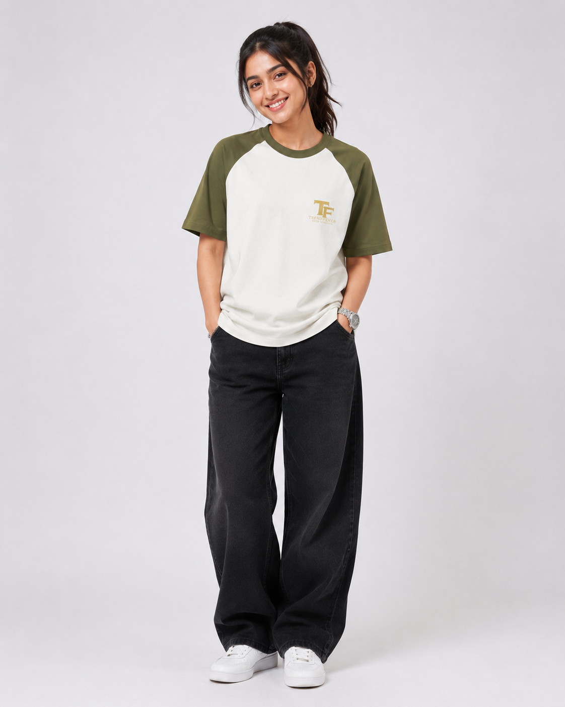Trend Fever Oversized Raglan Tee | Embroidery print