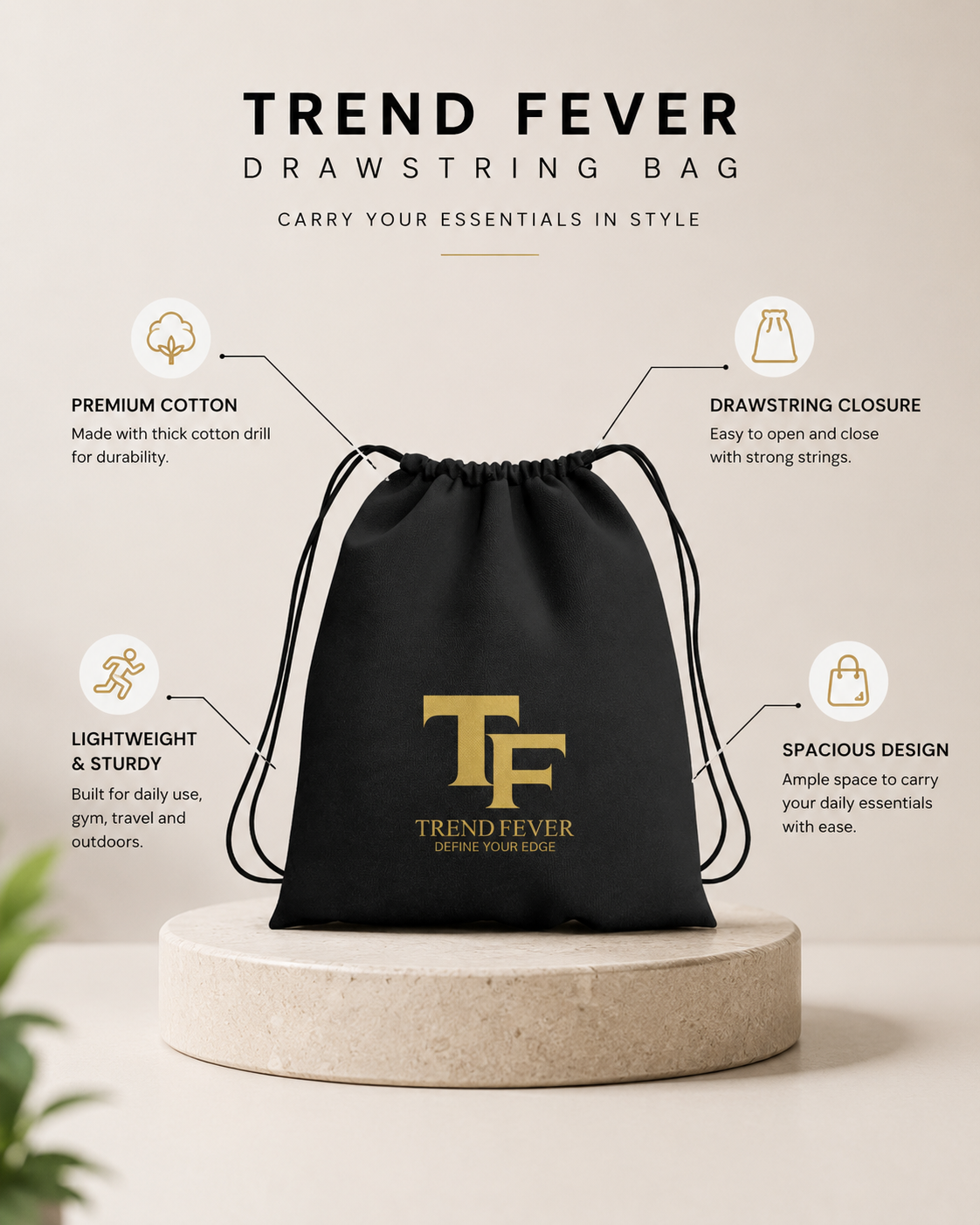 Trend Fever Premium Cotton Drawstring Bag