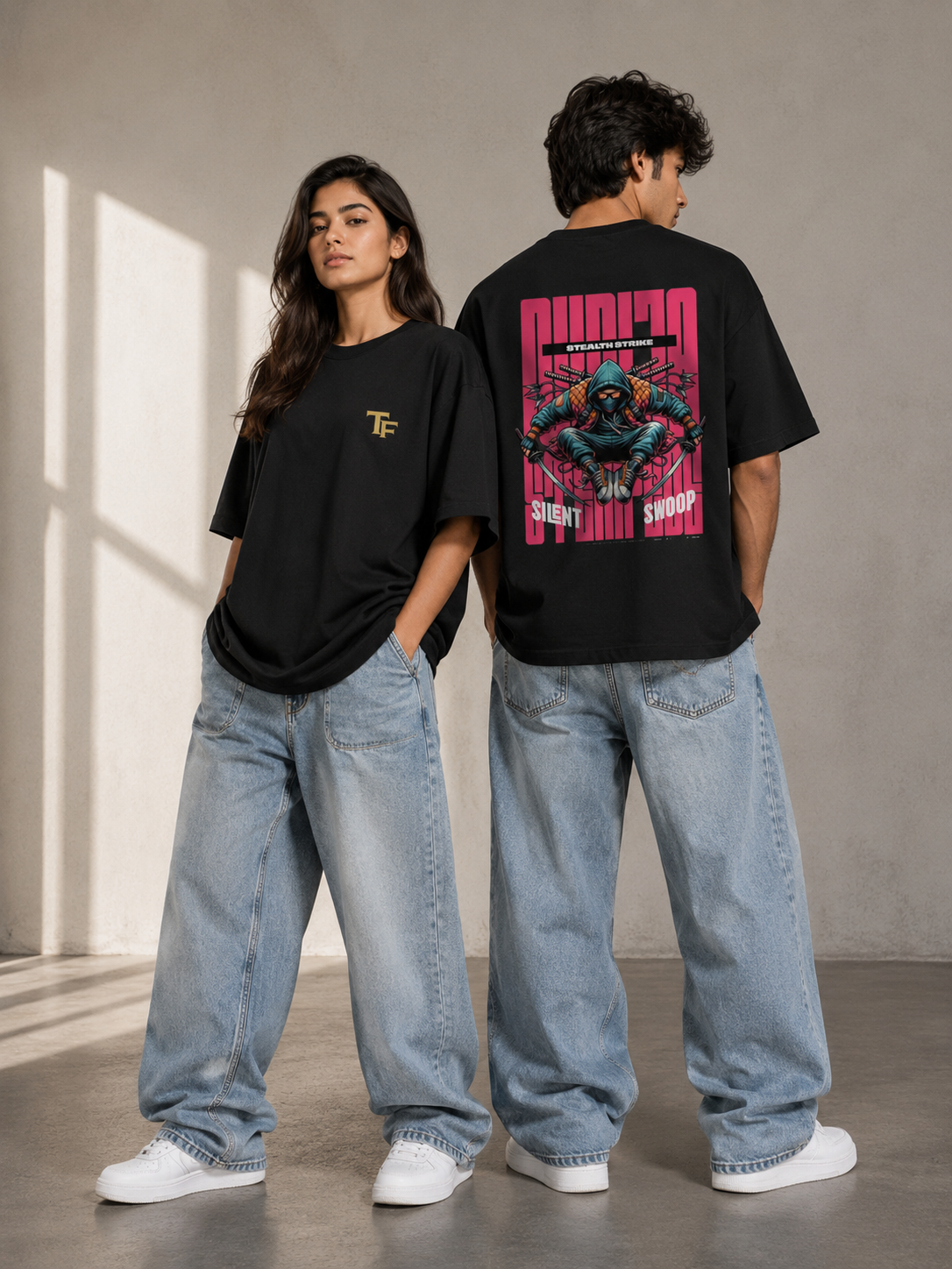 Trend Fever Stealth Strike Ninja Oversized T-Shirt for Men & Women | 240 GSM Premium Cotton Graphic Streetwear