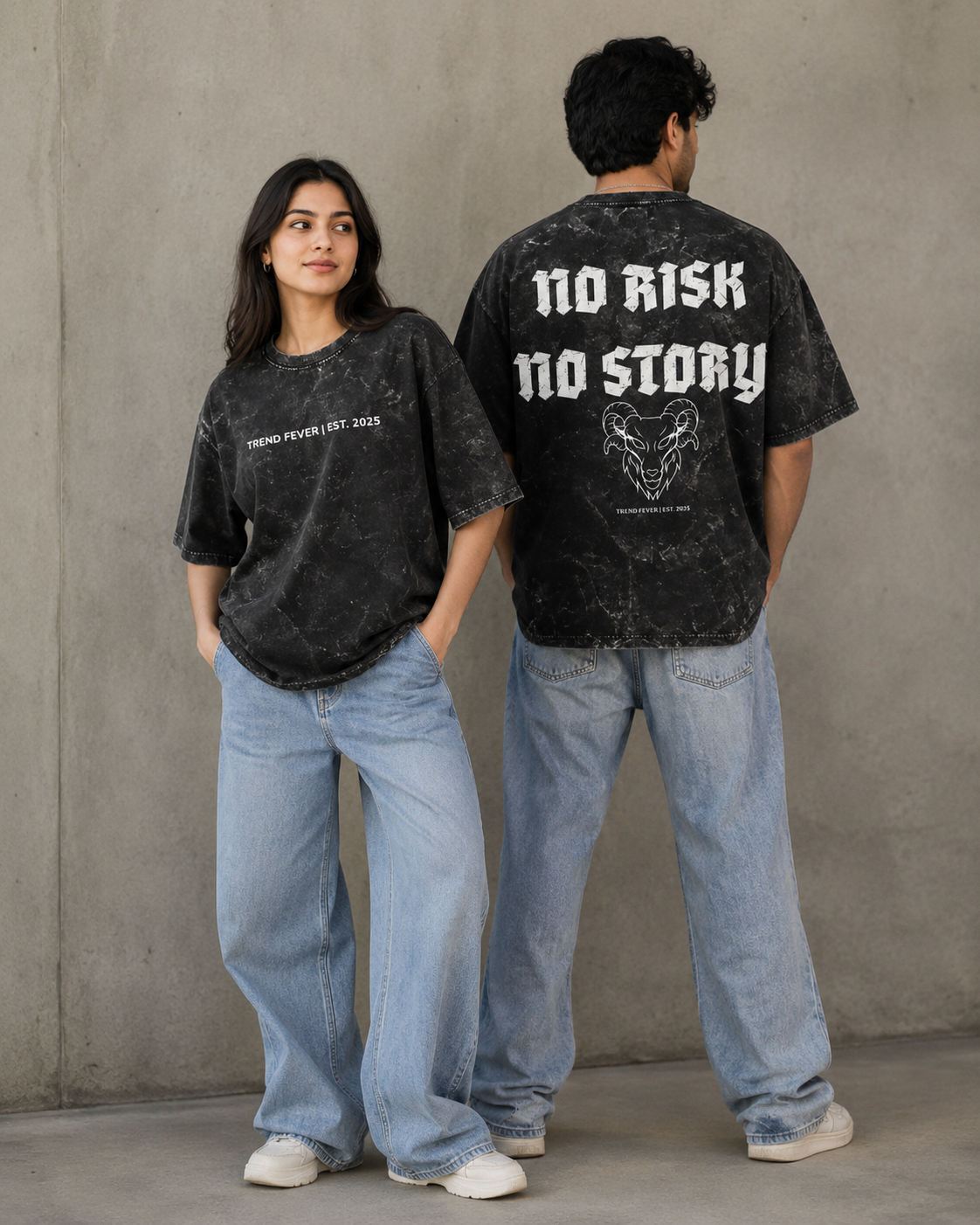 Trend Fever No Risk No Story – Premium Acid Wash Oversized Tee