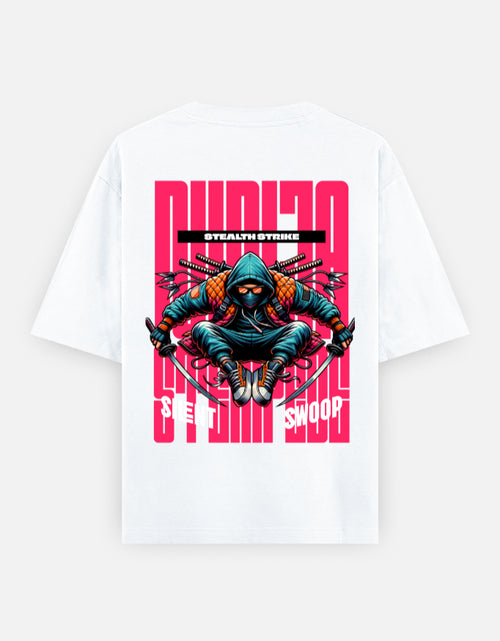 Trend Fever Stealth Strike Ninja oversized white graphic T-shirt with premium Japanese ninja artwork