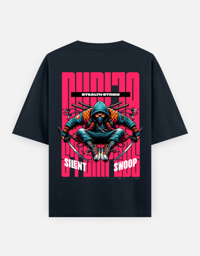 Premium oversized Navy Blue streetwear T-shirt by Trend Fever featuring Stealth Strike Ninja graphic print