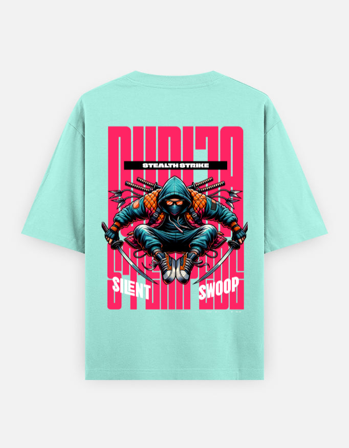 Trend Fever Stealth Strike Ninja oversized mint green cotton graphic T-shirt