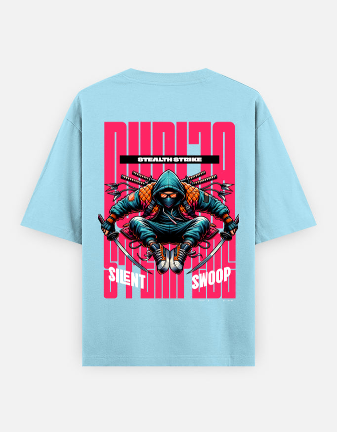 Trend Fever Stealth Strike Ninja oversized sky blue premium cotton graphic T-shirt