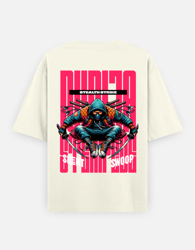 Trend Fever Stealth Strike Ninja oversized cream graphic T-shirt with premium back print