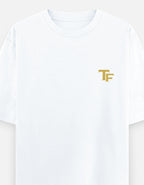 Trend Fever oversized white T-shirt with premium embroidered TF logo on front